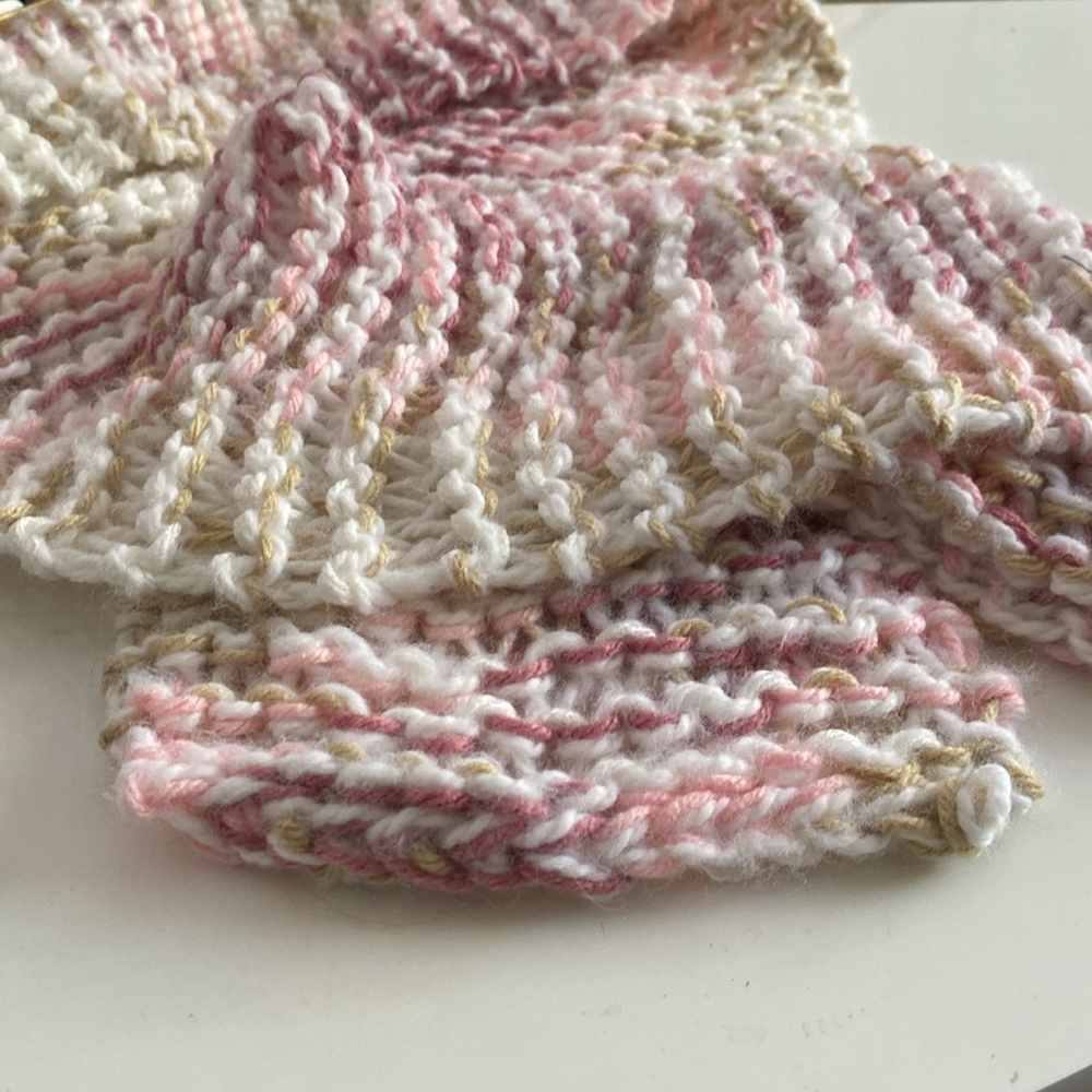 Hand knitted garter stitch scarf